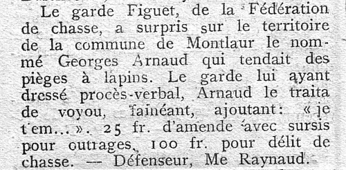Georges Arnaud, accusé d'avoir posé des collets à lapin sur la commune de Montlaur (Aude)