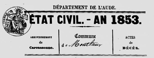 registre des actes de décès à Montlaur (Aude) en 1853